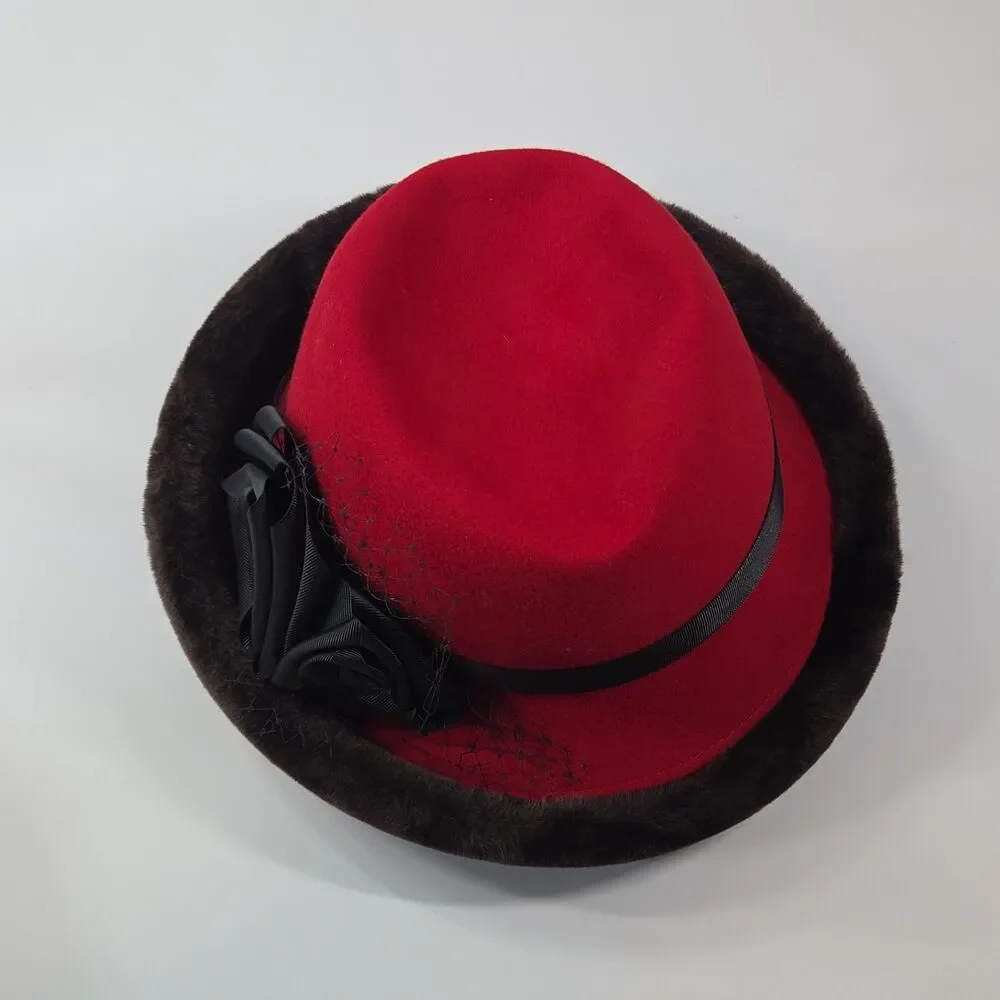 Betmar New York Hat 100% Wool Red Black Flower One Size Women Winter Lot of TWO